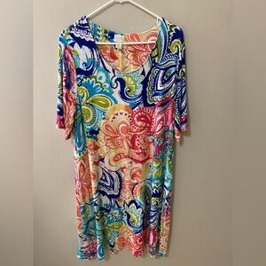 Chico's womens xl 3 dress paisley colorful beachy scoop neck midi artsy summer